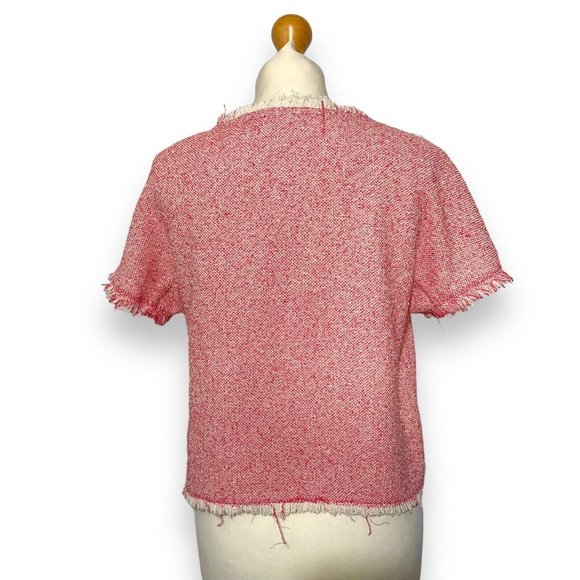 Hush Top 10 Pink Melange Textured Cotton Blend Raw Edge Frayed Boxy Boho - Picture 8 of 11